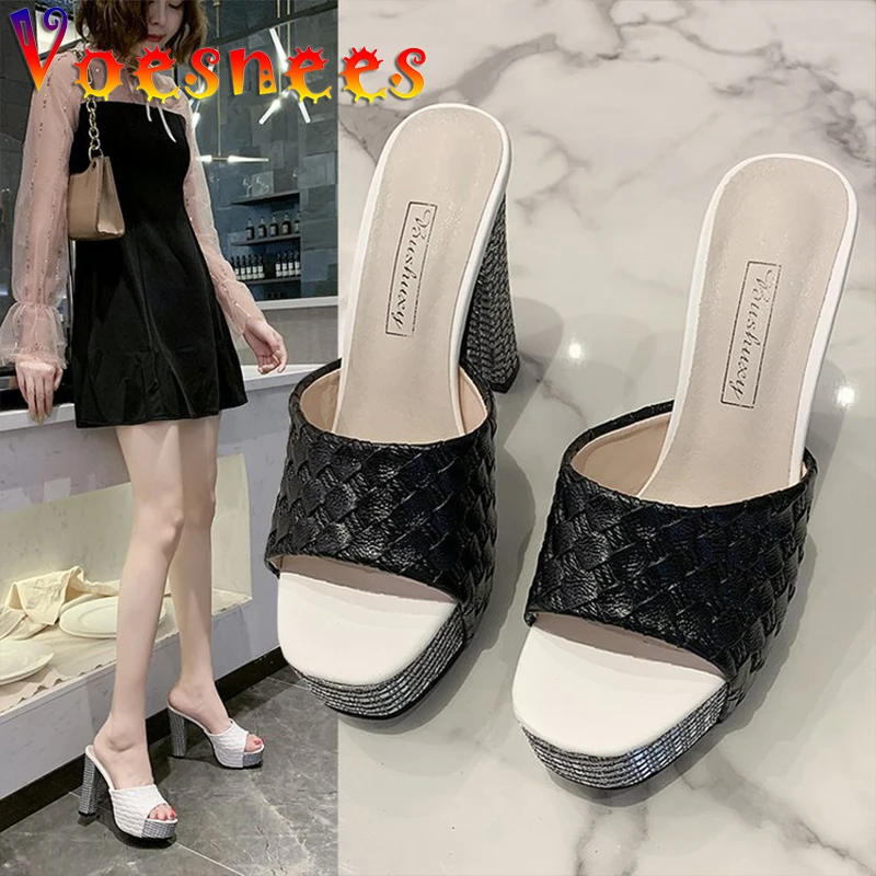 Women Shoes 2021 Summer New Slippers High-Heeled Fashion Waterproof Platform Sandals Female Thick Heel Peep Toe Non-Slip Slides