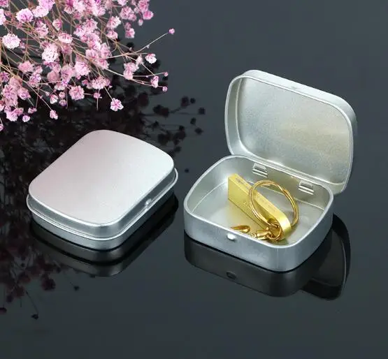 Wholesale small size hinge tin box square tin silver tin gift box sealing plain tin box,400pcs/lo