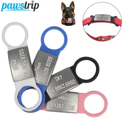 Etiqueta de silicona para perro y gato, placa de identificación grabada de acero inoxidable, antipérdida, goma extensible, 1 unidad