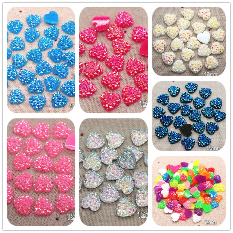 100pcs 12mm מבריק AB שרף לב ריינסטון תנין דפוס Flatback קרושון DIY תכשיטי/קרפט קישוט