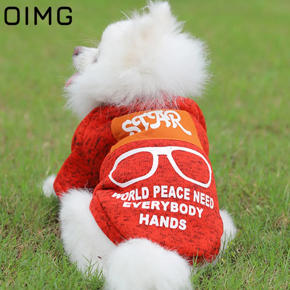 OIMG 2021 Fashion Pet Dog Clothes Glasses Printed Small Dogs Hoodies Sweatshirt Cats Pomeranian Chihuahua Puppy Outfits Clothing