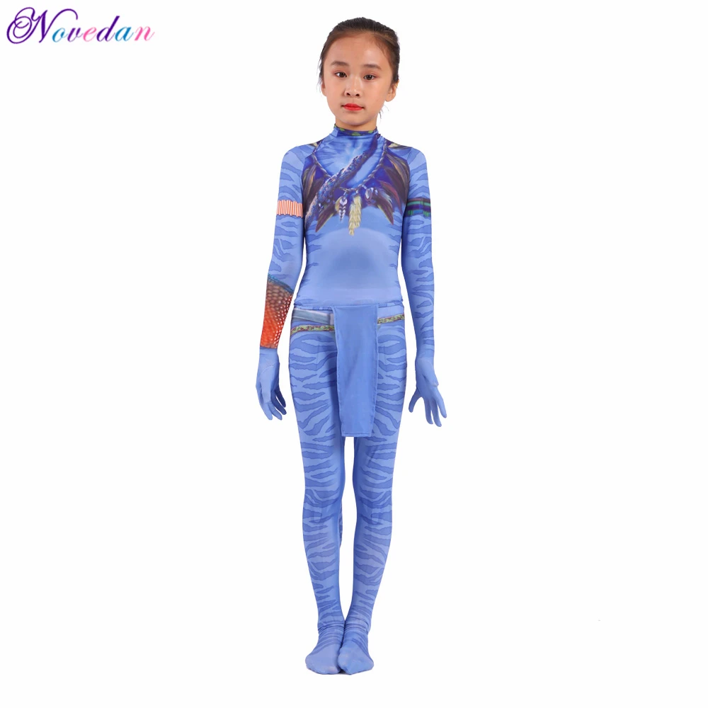 Girls Avatar 2 Neytiri Costumes Tail Suit Boys Jake Sully Cosplay Zentai Bodysuit Jumpsuit Kids Halloween Birthday Party Costume