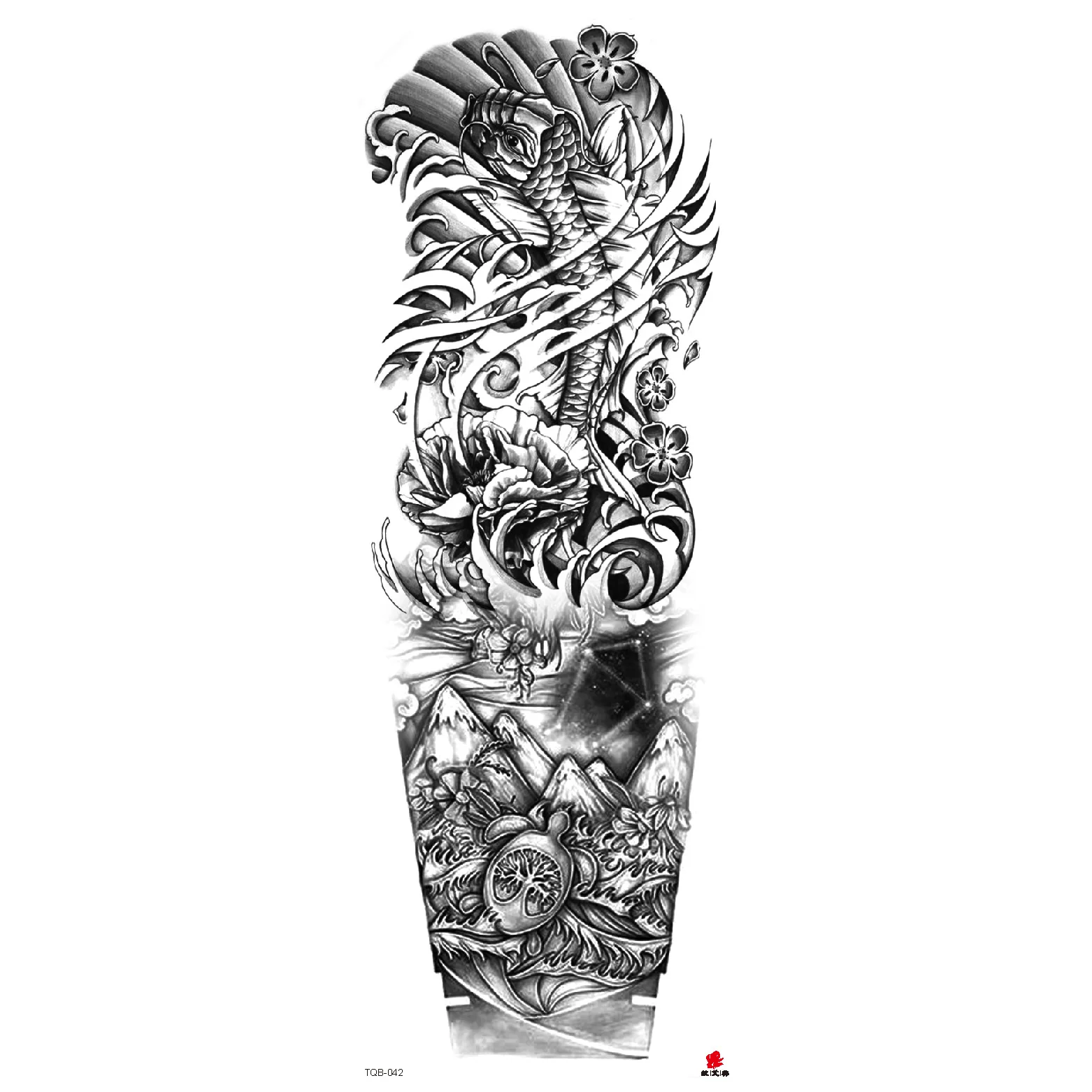 Waterproof Temporary Full Arm Tattoos Men Women Cool Leg Art Black Fish Dragon Skull  Sleeve Large Fake Sticker Glitter Style