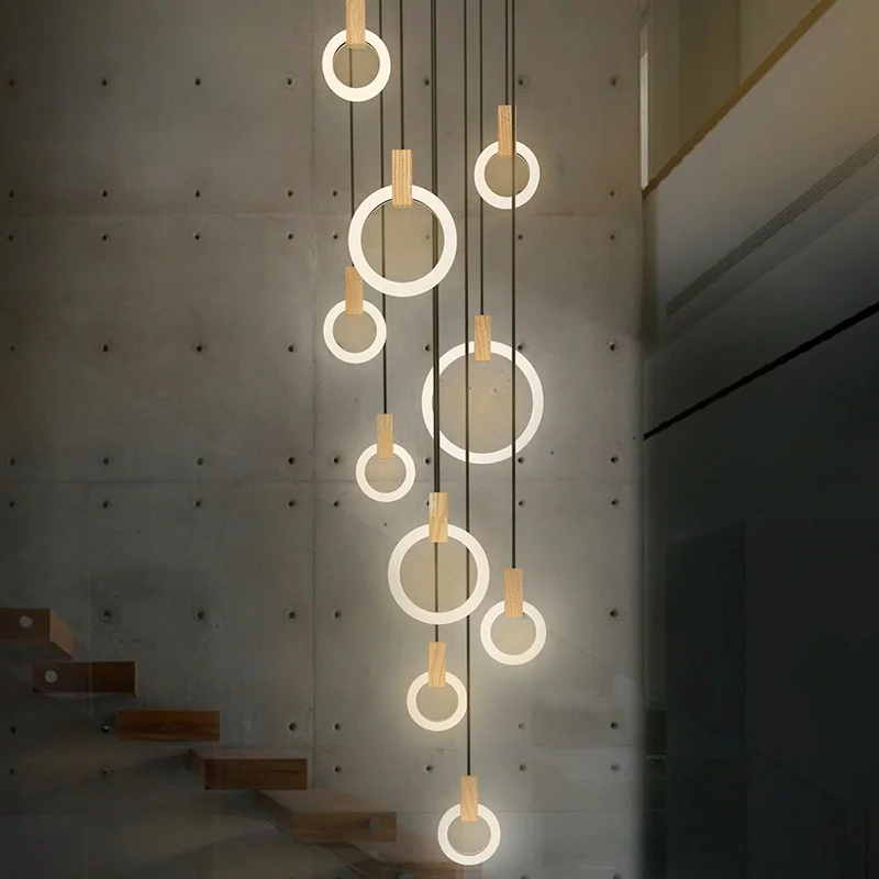 

Modern LED chandelier nordic living room pendant lamp bedroom fixtures stair lighting loft illumination long hanging lights