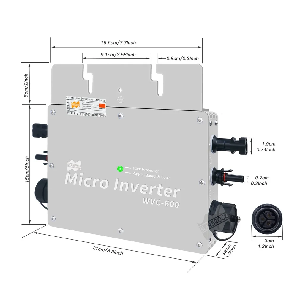 Waterproof 600W Micro Inverter with DC 22-50V Wide Input Voltage to AC80-160V or 180-260V High Efficiency MPPT Grid Tie Inverter