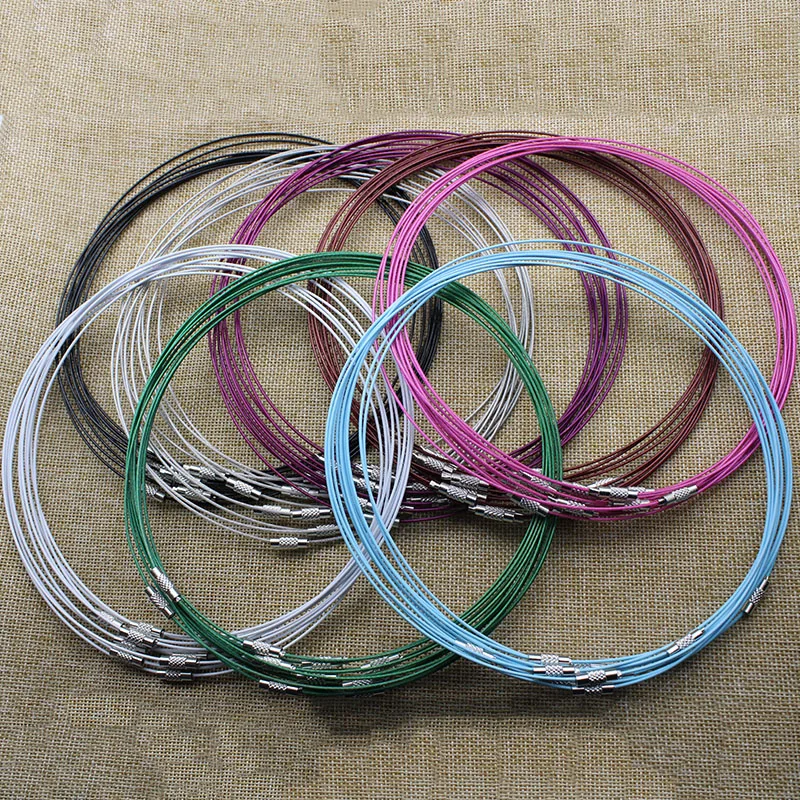 10 teil/los 1mm Edelstahl Choker Halskette Drahtseil mit Messing Schraub verschluss für DIY Schmuck Herstellung Handwerk 45cm/18inch z952