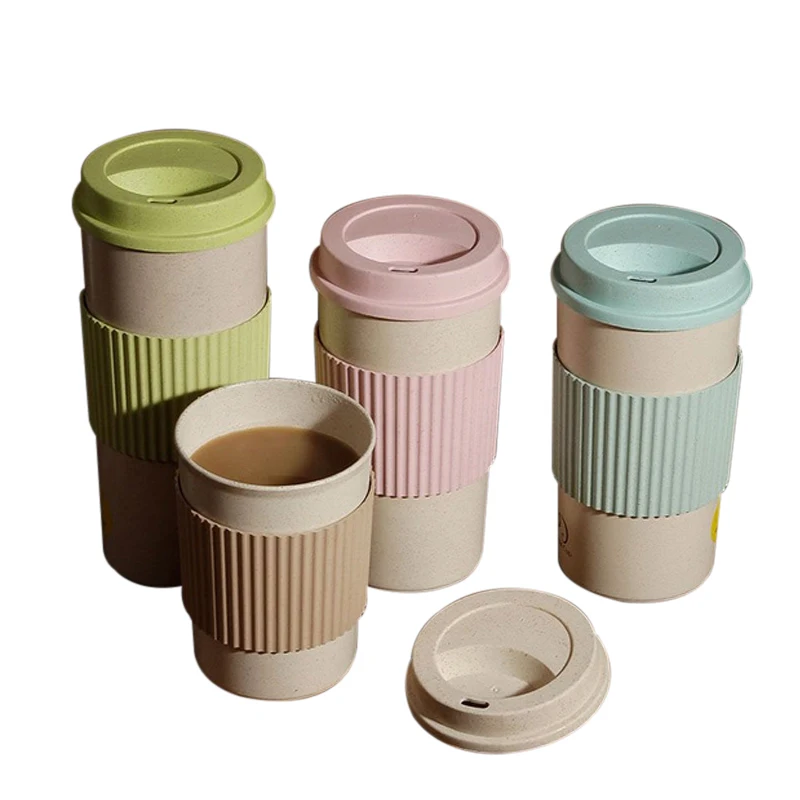 Wheat Straw Round Plastic Tea Tumblers Cup Mugs Water Bottle Vacuum Flask Tableware Tools Portable Coffee