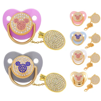 신생아 아기 젖꼭지, 라인석 젖꼭지 클립 체인, BPA 프리 실리콘 젖꼭지 홀더, 유아 젖꼭지, 베이비 샤워 선물, 0-24M