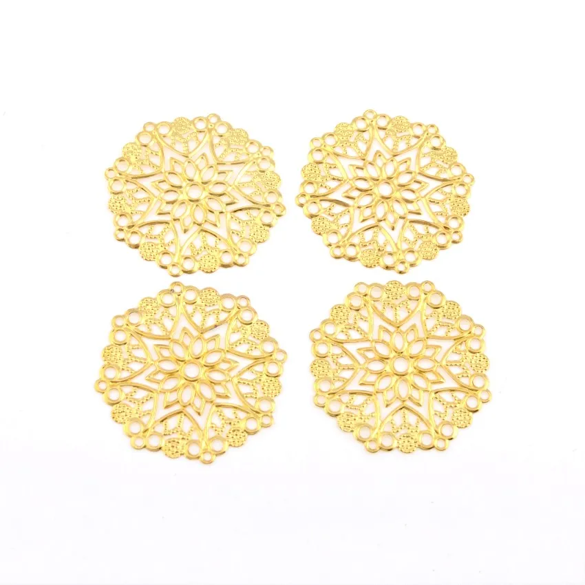 10Pcs Embellishment Findings Flower Gold Plated Hollow Metal Crafts Decoration DIY 3.5cm F0415