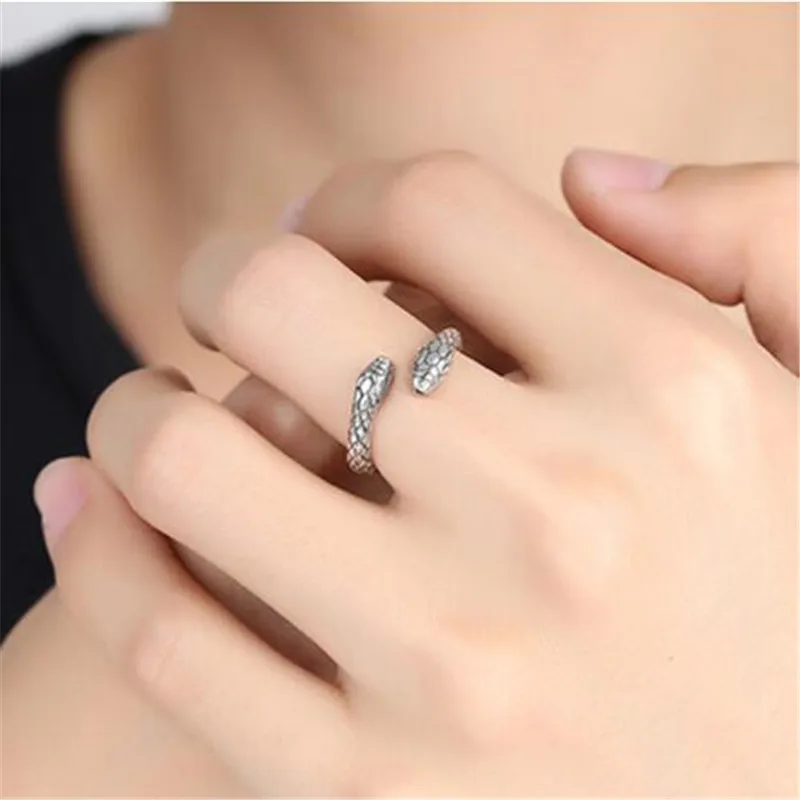 جديد الإبداعية الأزياء الاستبداد برأسين الأفعى 925 فضة مجوهرات شخصية الحيوان افتتاح خواتم TYB093