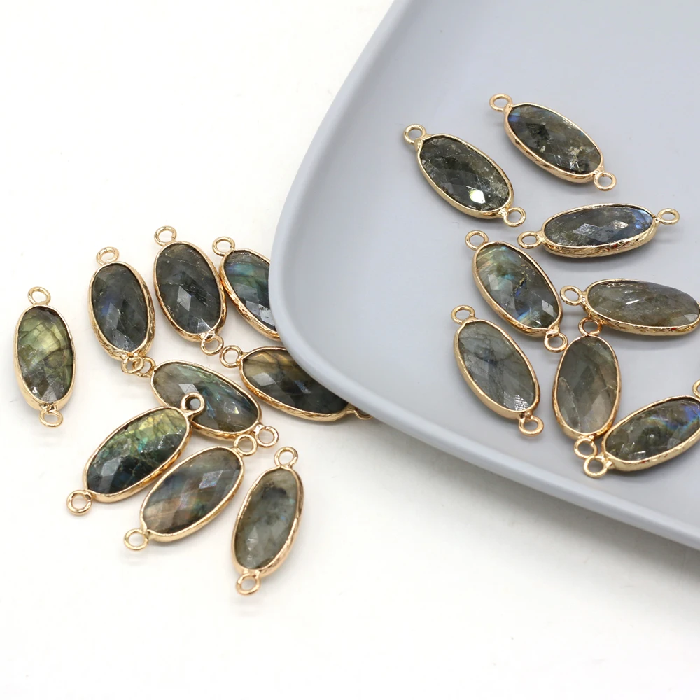 2pc Natural Stone Faceted Pendants Gold plated Labradorites Connector for Trendy Jewelry Making Diy Women Necklace Bracelet