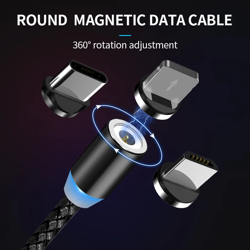 3 in 1 Round Magnetic Phone Cable for Micro/IOS /Type C Cell Phone Fast Charging magnetic usb cable For samsung s9 xiaomi mi a2 - náhled 2