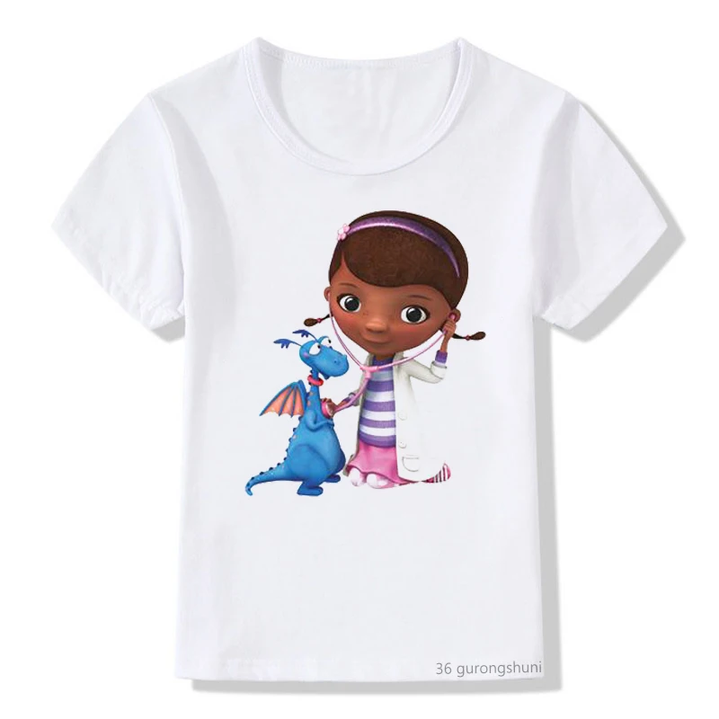 Kids  T-shirt Doc McStuffins Clinic Girls Cartoon Print Summer Tops Baby T Shirt New Fashion Toddler Casual Children Clothing