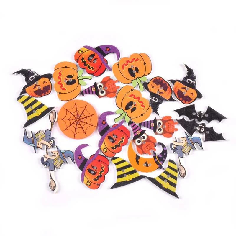 50 sztuk Halloween czaszka/dynia Flatback drewniane guziki dla majsterkowiczów Scrapbooking rzemiosło szycie dodatki odzieżowe Home Decor m2718