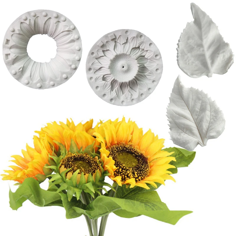 Sunflower & leaves Silicone Mold Fondant Cake Decorating Tool Mold Sugarcraft Chocolate Baking Tools For Cake Gumpaste Form Tool