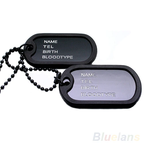 Korean Military Army Style Black 2 Dog Tags Pendant Sweater Chain Necklace Men\\\'s Jewelry long Double-brand big soldier brand