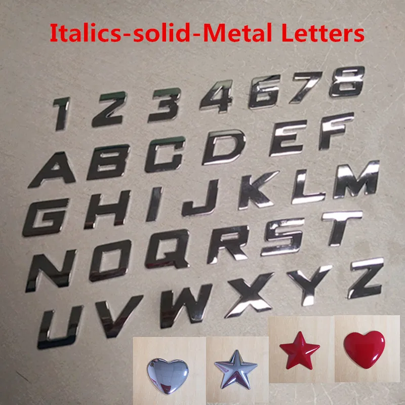 DIY Italics Solid Letters 25mm 3D Alphabet Emblem  Car Stickers Digital Badge For Company Name Telphone Number Character