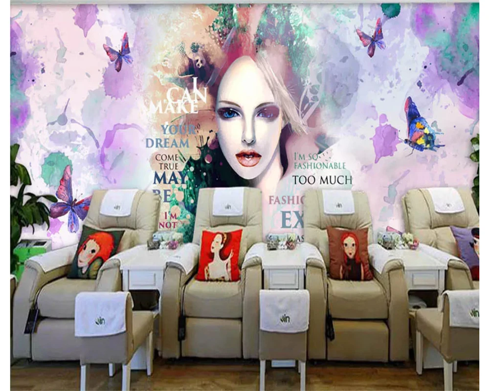 WELLYU Beautiful fashion waterproof papel de parede 3d wallpaper watercolor beauty shop nail shop backdrop wall wallpaper3D