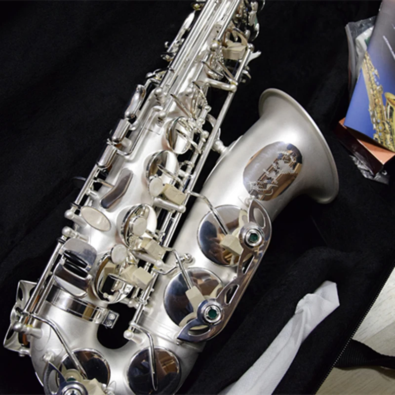 France Professional  Eb E Flat Alto Saxophone Silver-plated matte surface Sax R54 Woodwind Musical instrument with Case