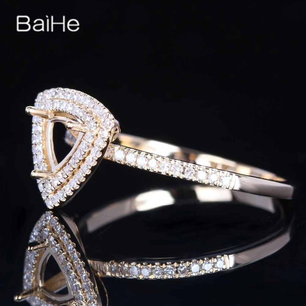 BAIHE Solid 14K Yellow Gold Trendy Fine Jewelry Semi Mount Ring Triangle Ring Halbmontierter Ring Half Gemonteerde Ring セミハンギングリ