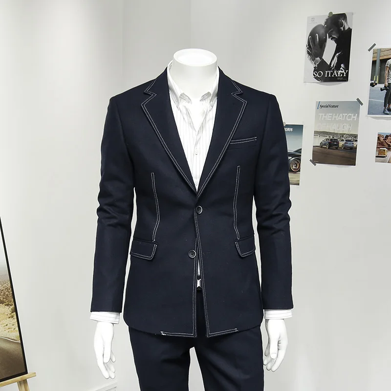 Men Leisure Clothing Blazers Suit Jackets Suits For Wedding 50% Wool Fashion Man Deep Blue Jacket Size 56 (Including 1 Jacket)