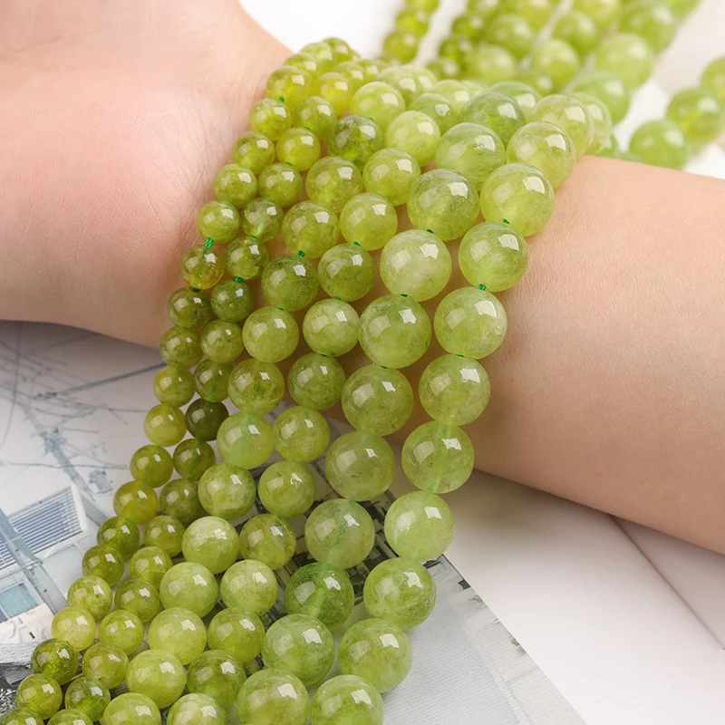 LS 6/8/10mm Chinese Olivine Beads Round Natural Chrysolite Gemstone For Jewelry Making Diy Bracelet Necklace