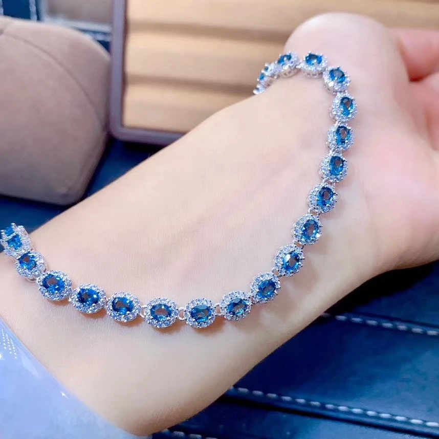 KJJEAXCMY fine jewelry S925 sterling silver inlaid natural blue topaz new Girl luxury hand Bracelet Support test Chinese style