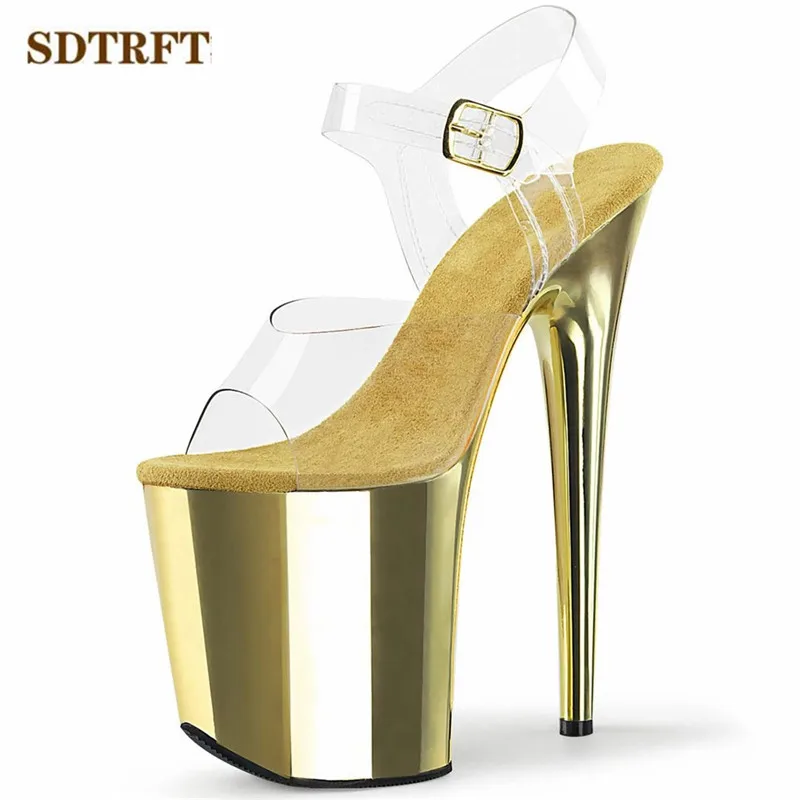 New 2021 Catwalk Shows stiletto Ankle Strap 8 inch Sandals 20cm Thin High-Heeled shoes Women\'s Electroplated Waterproof pumps