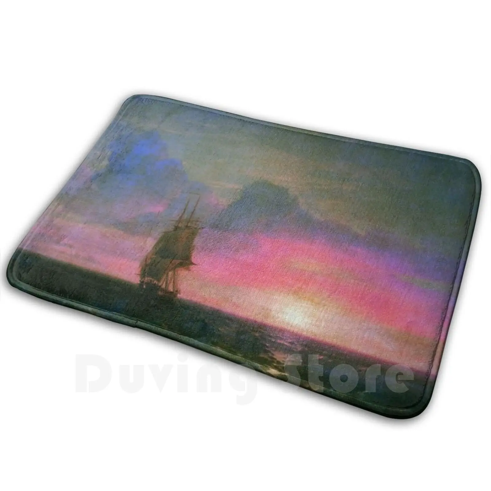 Sunset. A Lone Sailboat By Ivan Aivazovsky Carpet Mat Rug Cushion Ivan Aivazovsky Purevintagelove Romanticism Marina