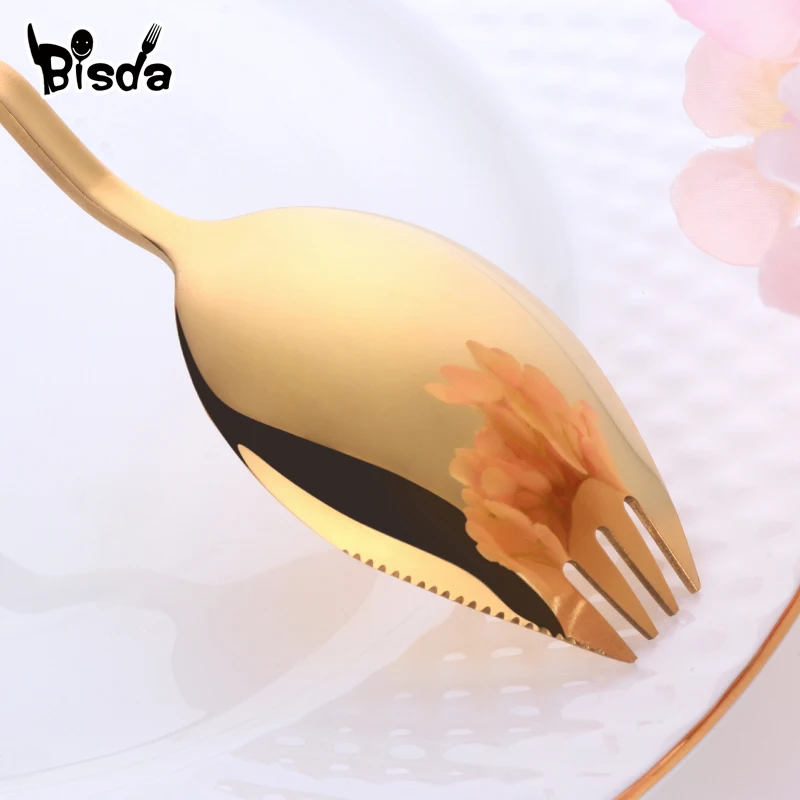Stainless Steel Spoon Fork, Spork Hanging Cup, Salad Spoon, 8 Color, Dessert Snack Forks, Reusable Gold Party Dinnerware, 1Pc