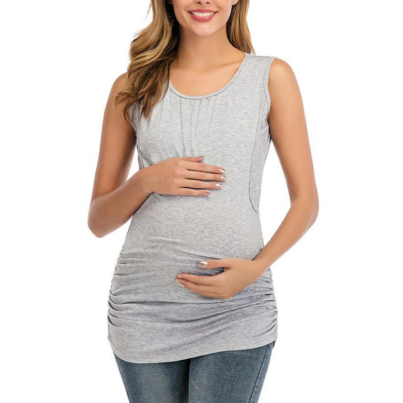 

Summer Solid Color Womens Maternity Clothes Tank Tops Sleeveless Breastfeeding Pregnancy Clothing Premama Camis Tops Plus Size