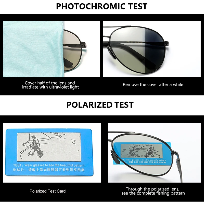 New Photochromic Polarized Sunglasses Men Women Classic Pilot Chameleon Sun Glasses Fashion Change Color Fishing Eyeglasses