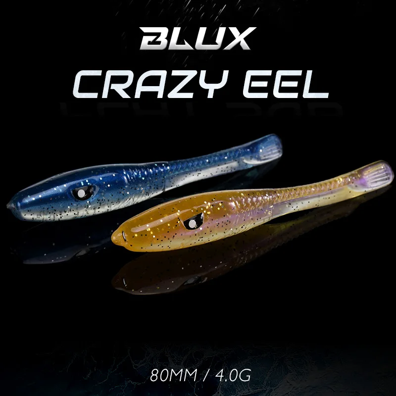 BLUX Crazy Eel 80mm 8pcs/bag Soft Fishing Lure Seabass Artificial Bait Silicone Worm Shad Needfish Saltwater Bass Fishing Tackle