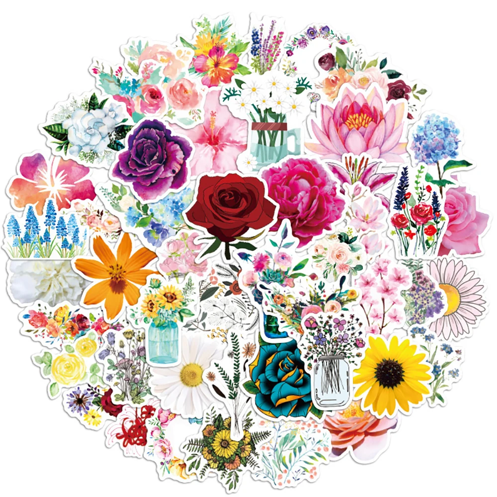 10/30/50PCS Mixed Pretty Flowers Stickers DIY Bike Travel Luggage Guitar Laptop Cool Graffiti Sticker Decals Classic Kids Toys