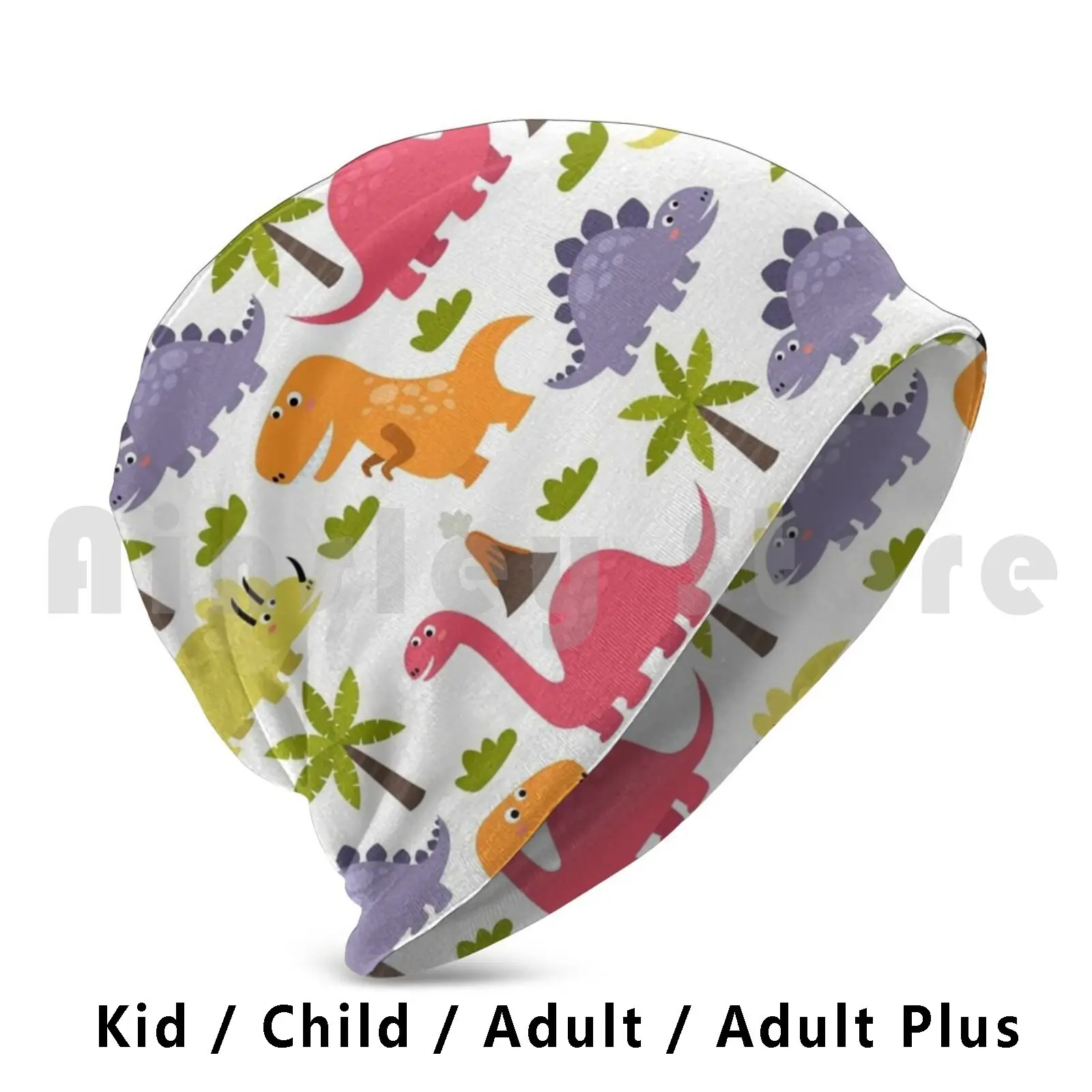 Fun Dinosaur Pattern ( White Background ) Beanies Knit Hat Hip Hop Dinosaur Dinosaurs Dino Dinos Tyrannosaurus