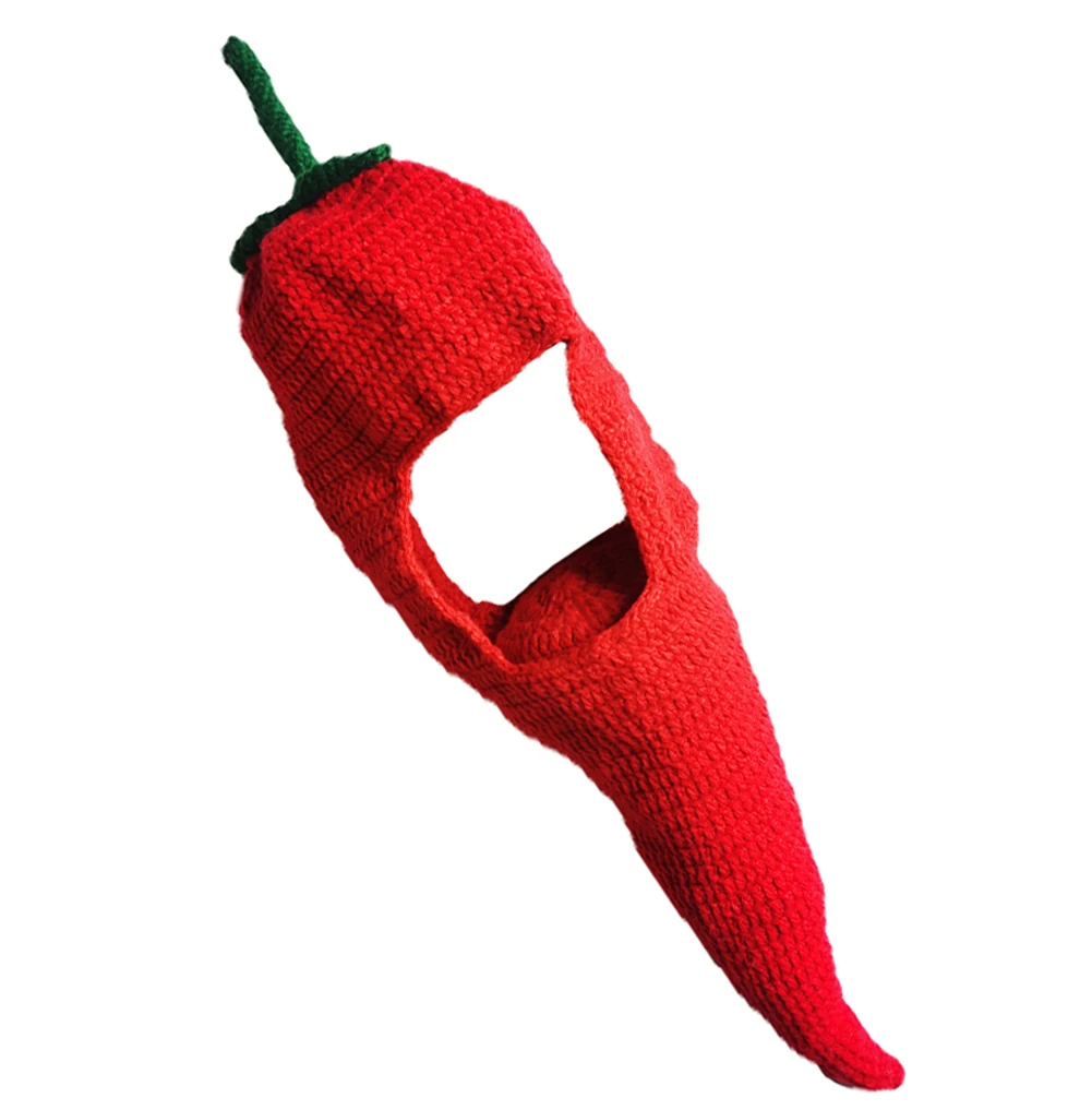 

BomHCS Novetly Chilli Headgear 100% Handmade Knitted Funny Beanie Hat Halloween Party Prop Gift