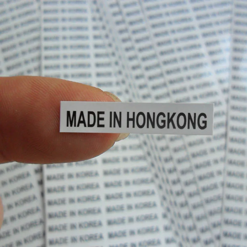 Country of origin sticker MADE IN HONGKONG 1000PCS 6X28mm white label with black print