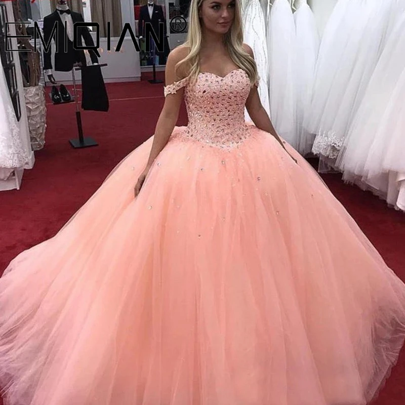 Vestidos de Quinceañera de cristal de lujo, vestido de baile sin hombros, tul, baile de graduación, depurador