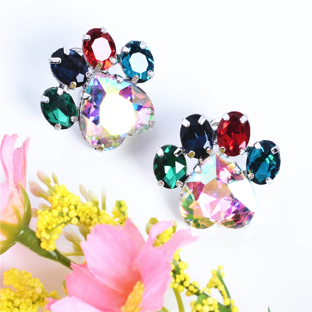 Colorful Rhinestone Women's Earrings Cute Paw Print Crystal Jewelry Fashion Animal Footprint Party Prom Wedding Accessories