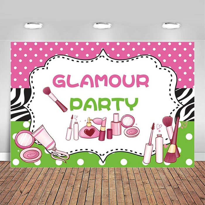 

Glamour Party Backdrop Spa Day Makeup Birthday Banner Decor Teens Girl Princess 1st Sweet 16th Baby Shower Corjl Background