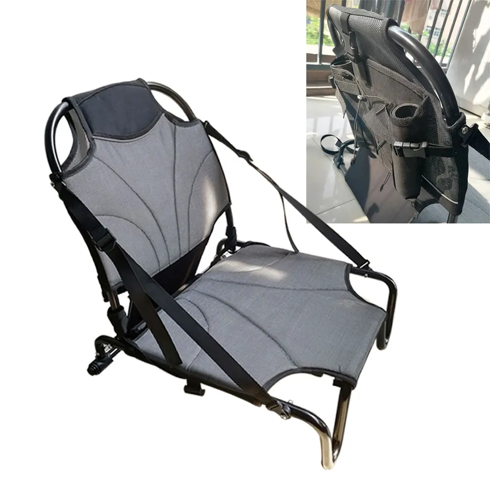 Aluminum Kayak Fishing Chair Sit on Top Backrest Seat Inflatable Boat Lightweight Chair with Fishing Rod Holder for Paddle Board