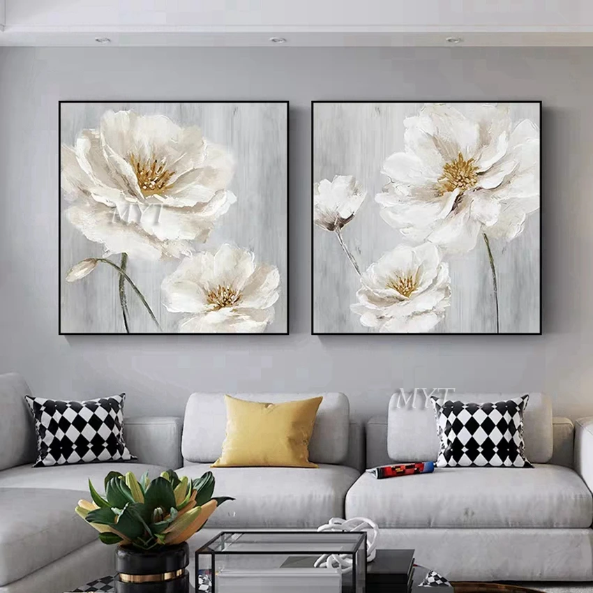 White Flowers Abstract Beautiful Oil Painting Wall Art Home Decor Picture Modern Hand Painted Oil Painting On Canvas Unframe image 3
