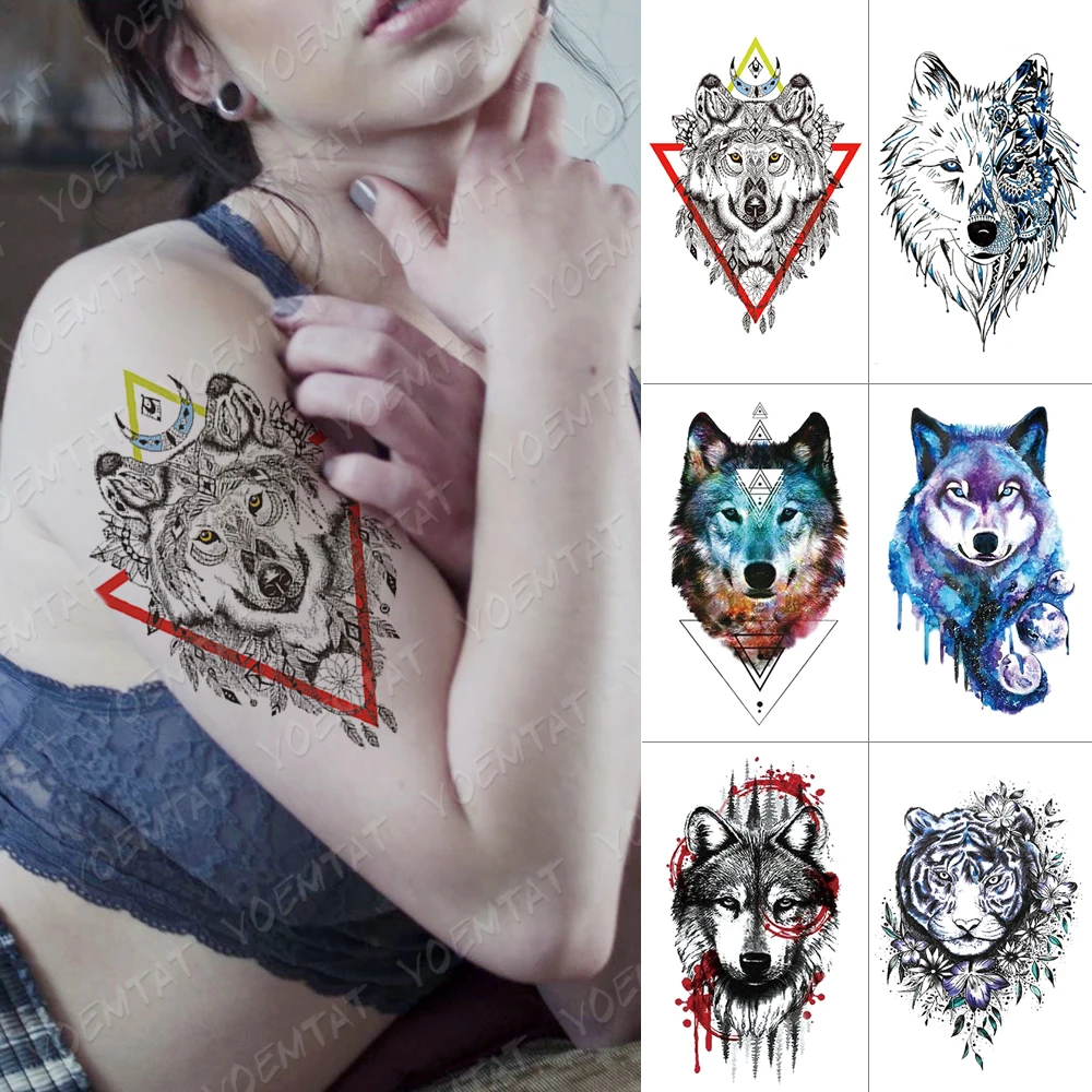 

Waterproof Temporary Tattoo Sticker Wolf Tiger Animal Flash Tatto Forest Fox Body Art Arm Water Transfer Fake Tatoo Women Men