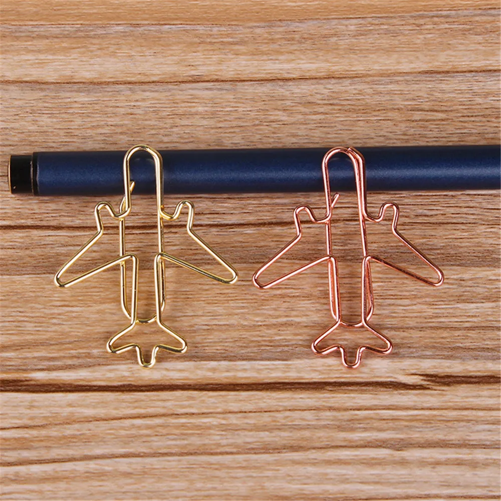 12 Pcs Nette Rose Gold Flugzeug Form Papier Clips Escolar Lesezeichen Foto Memo Ticket Clip Schreibwaren Schule Liefert Geschenke