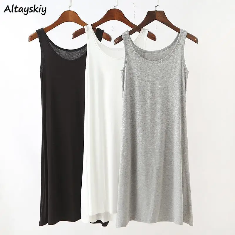 Women Nightgowns Sleepshirts Solid Casual Sleeveless Nightdress O-neck Summer Thin Soft Comfortable Modal Home Loungewear Simple