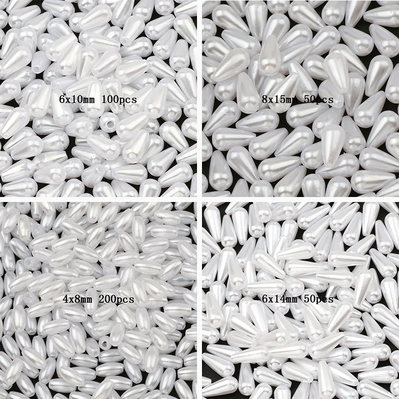 White Acrylic Imitation Pearls Droplets Shape Beads For Garment Sewing Needlework DIY Jewelry Making Handicraft Decoration