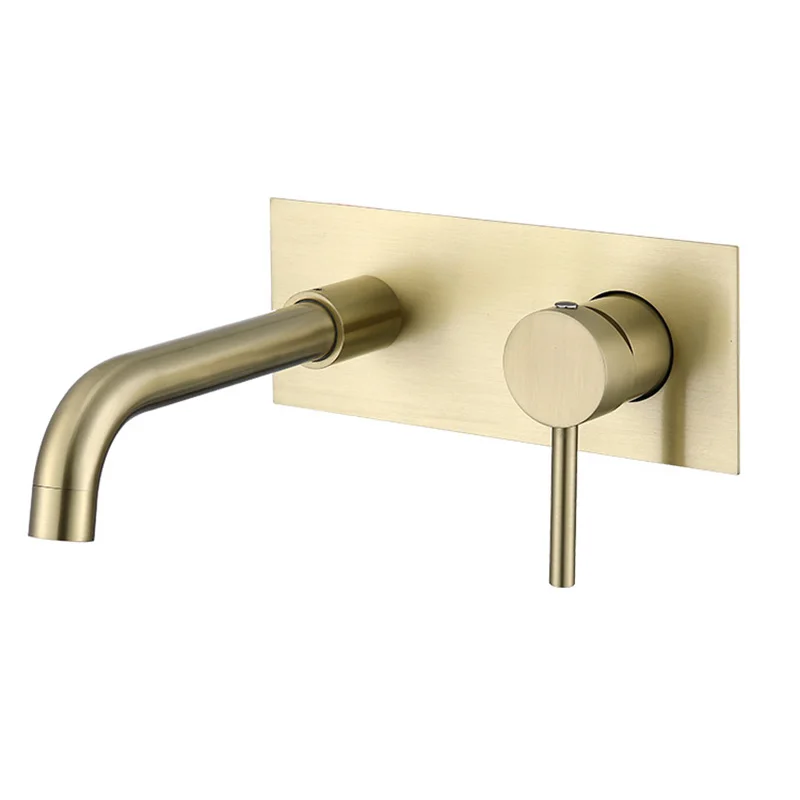 

MTTUZK Wall-mounted Concealed With Pre-embedded Box Basin Faucet Brushed Gold Hot and Cold Water Washbasin Mixer Tap Sink Faucet