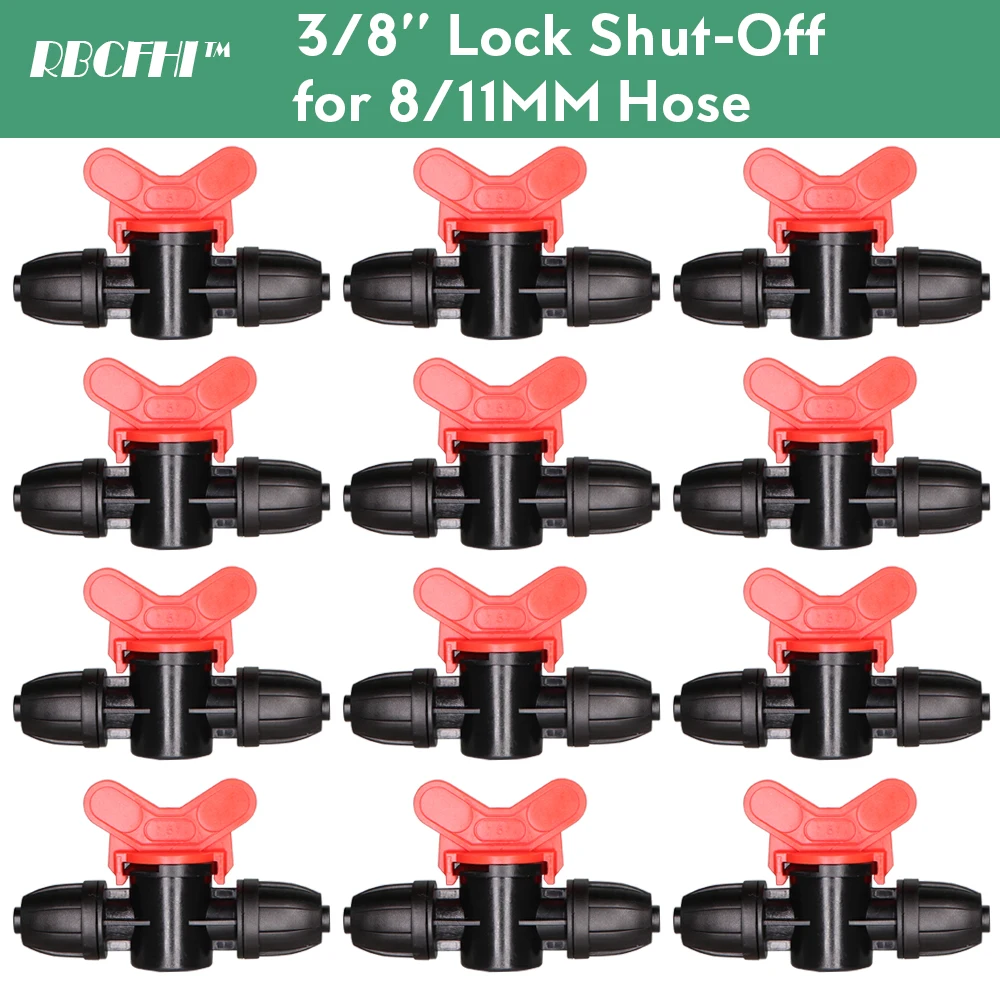 10-50PCS 8/11MM Lock Shut Off Connector Garden Irrigation Valve Equal Coupling Adapter for 3/8'' Tubing Hose Watering Control