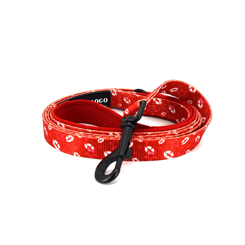 Adjustable Pet Dog Collar Durable Soft Cute Creative Colored Red Lip Print Design Leash Neoprene Harness With Poop Bag Dispenser