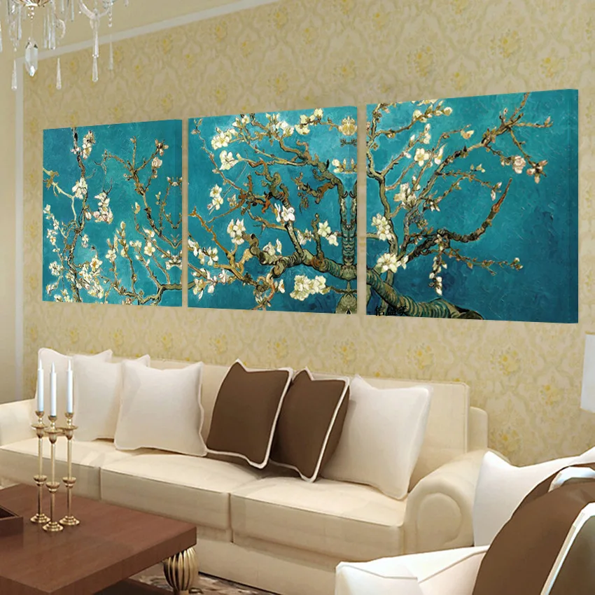 3 Panels Apricot Flowers Van Gogh Nordic Cuadros HD Posters Wall Art Canvas Pictures Home Decor Paintings Accessories Decoration